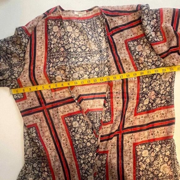 Maurices Floral Kimono Cardigan Womens Small/Medium Navy Red & Tan Kaftan - Picture 7 of 7